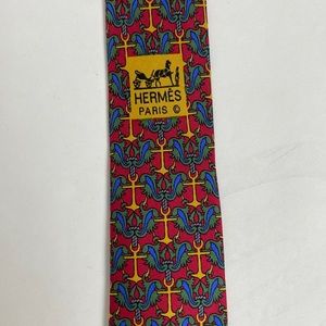 Hermes Silk Tie Mens red multicolor